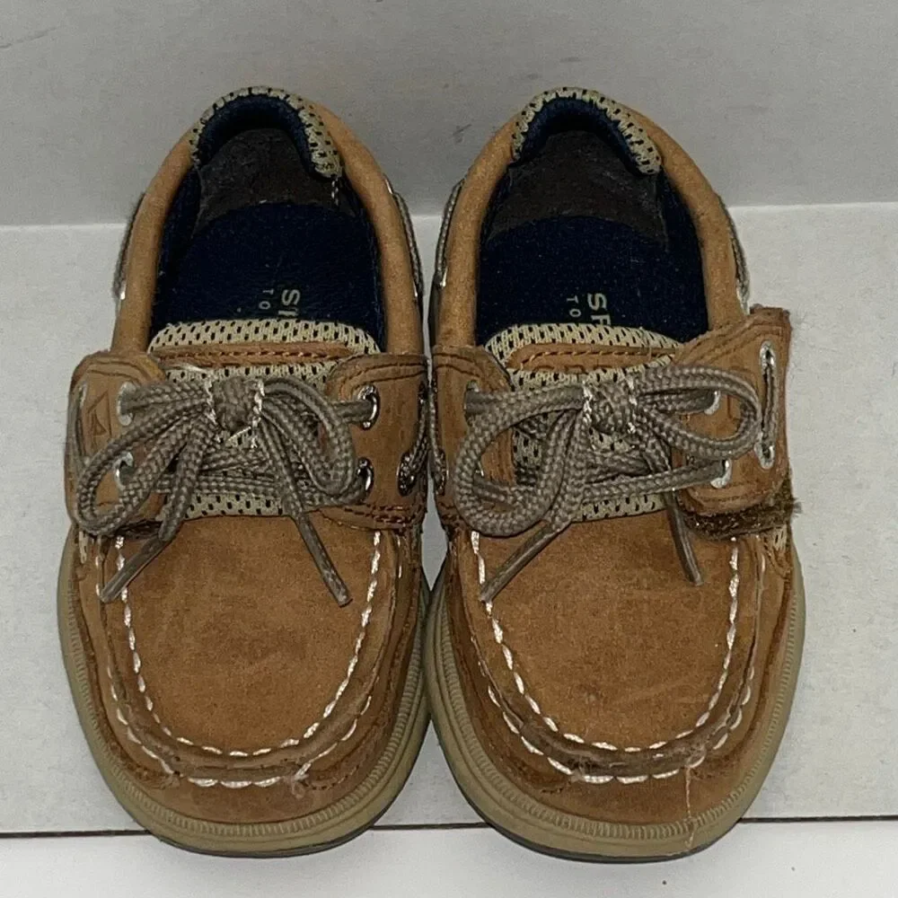 Sperry Youth Brown Leather Lace Up Lanyard‎ Top Sider Loafer Boat Shoes Size 5